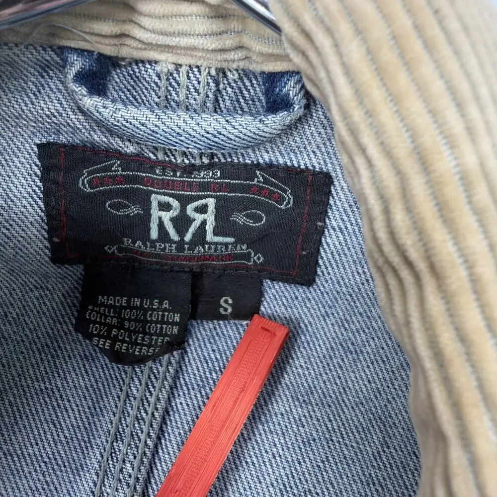 Vintage RRL Ralph Lauren Corduroy Collar Denim Jean Jacket Size S Made In USA